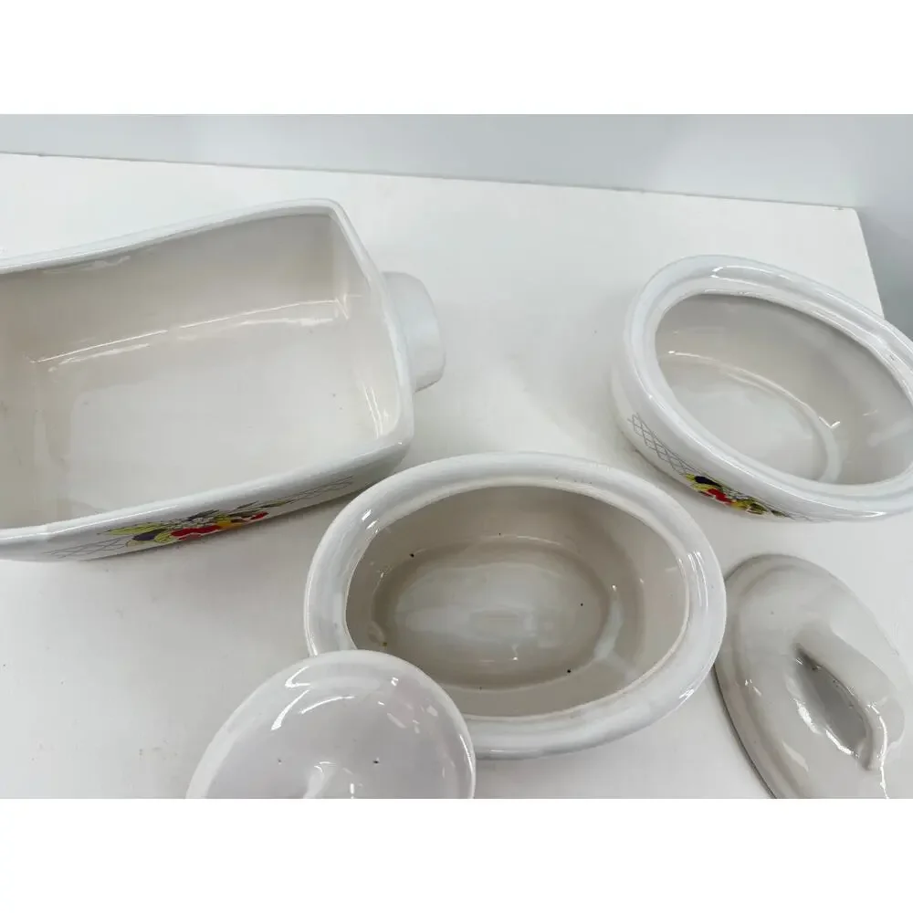 Vintage Strawberries Flowers Stoneware Baking Dishes With Lids Set Of 3